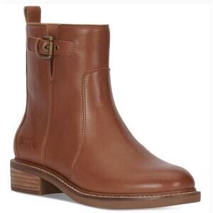 Lucky Brand Quendy Leather Boots 9.5 NWT Tan Brown Ankle Booties Buckle Western